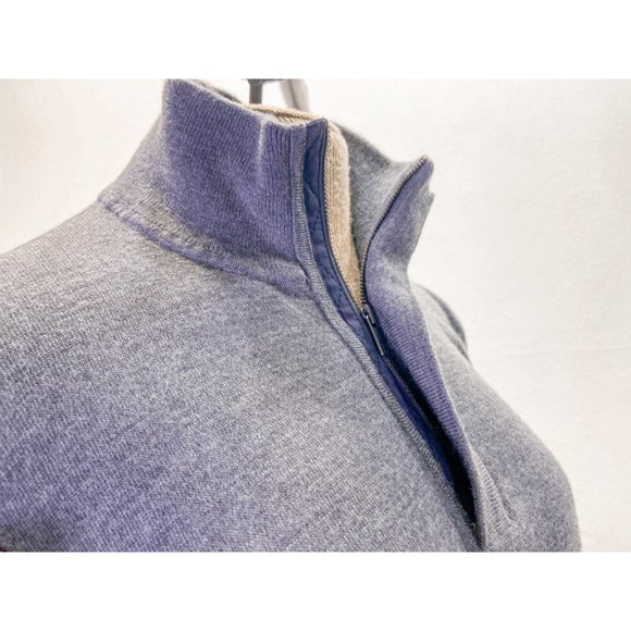 100% Soft Thin Wool Gray Turtleneck Knit 1/4 Zip Sweater - Picture 5 of 7